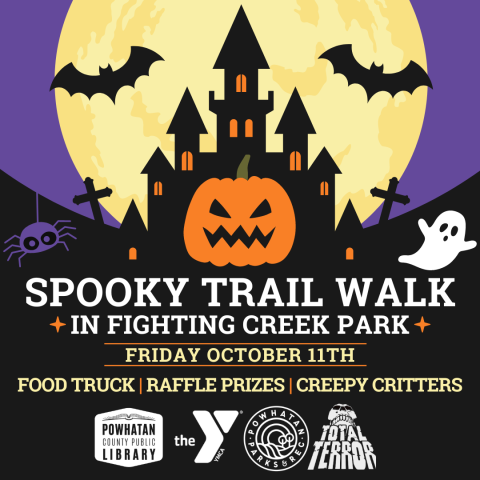 Spooky Trail Walk in Fighting Creek Park. Friday October 11th. Food Truck, Raffle Prizes, Creepy Critters.